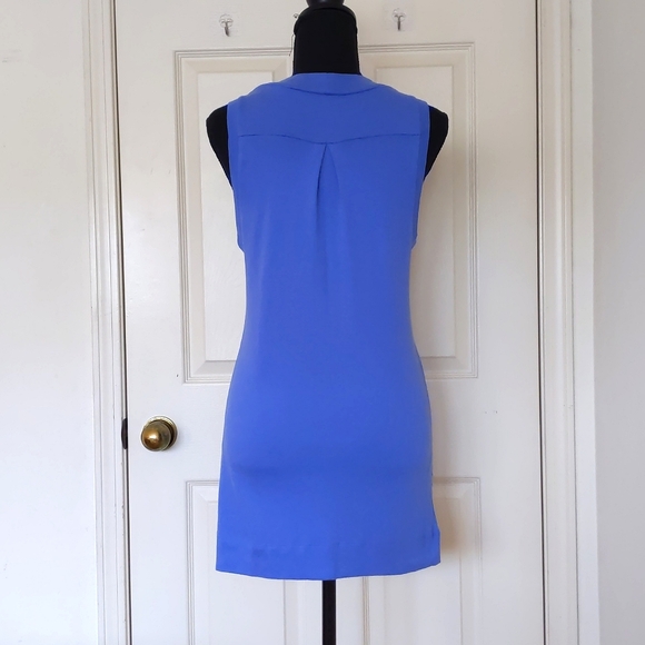 NWOT. Express Cotton and Modal Long V-Neck Royal Blue Vest with big pockets. - Picture 2 of 6